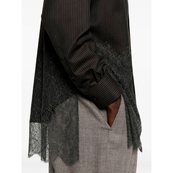 Fendi Men Wool Shirt With Stripes And Lace